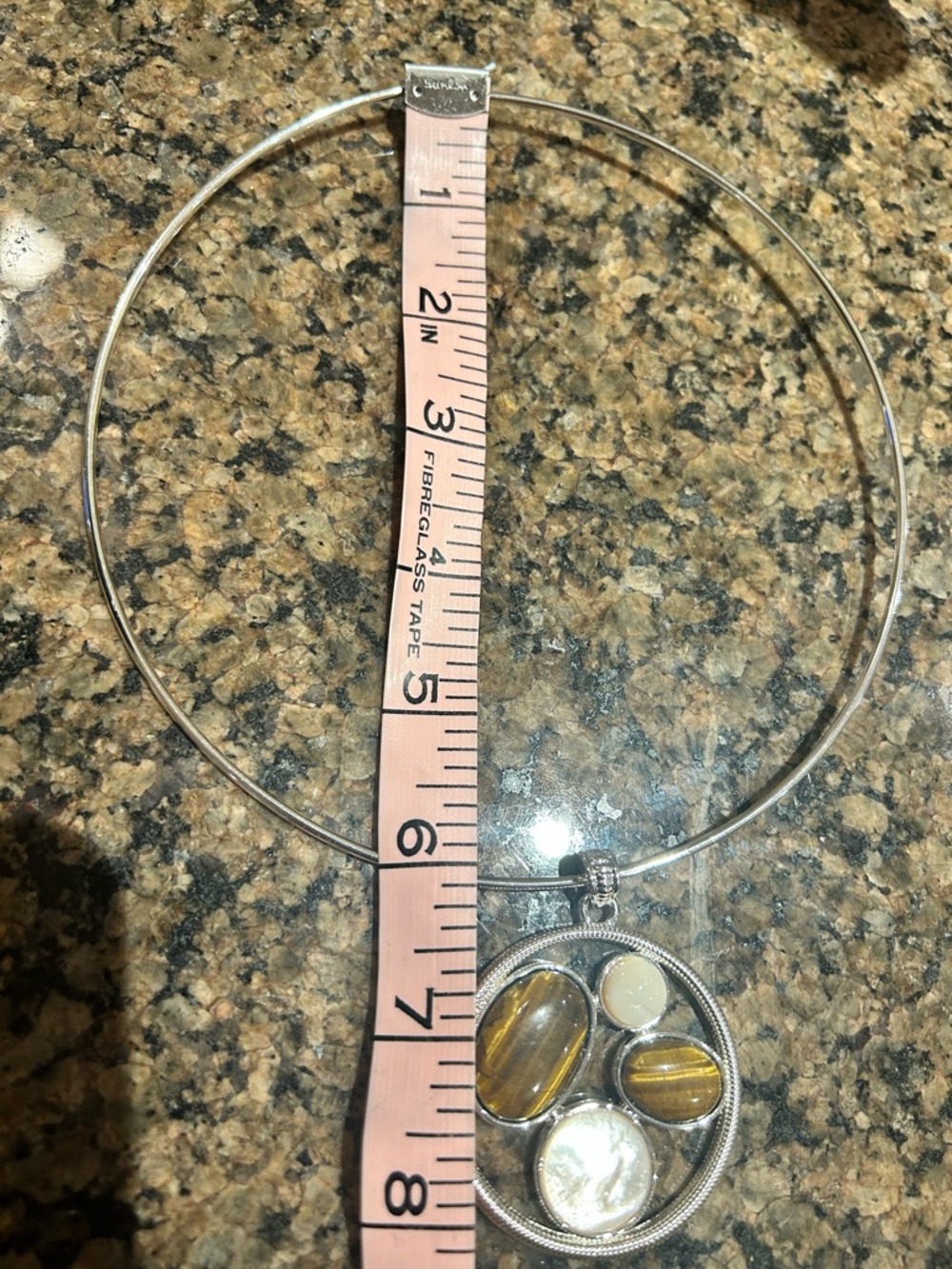 Signed Joan Rivers Gold Tone Tiger's Eye & White Cabochon Pendant Wire Necklace - Picture 7 of 8